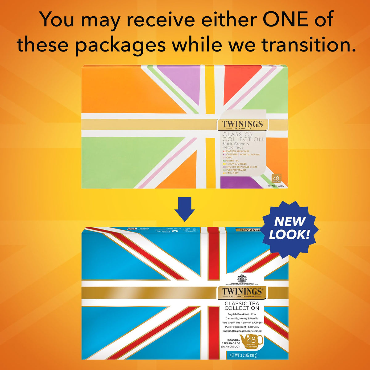 Twinings Tea Classics individually sealed tea bags ensure freshness on the go.