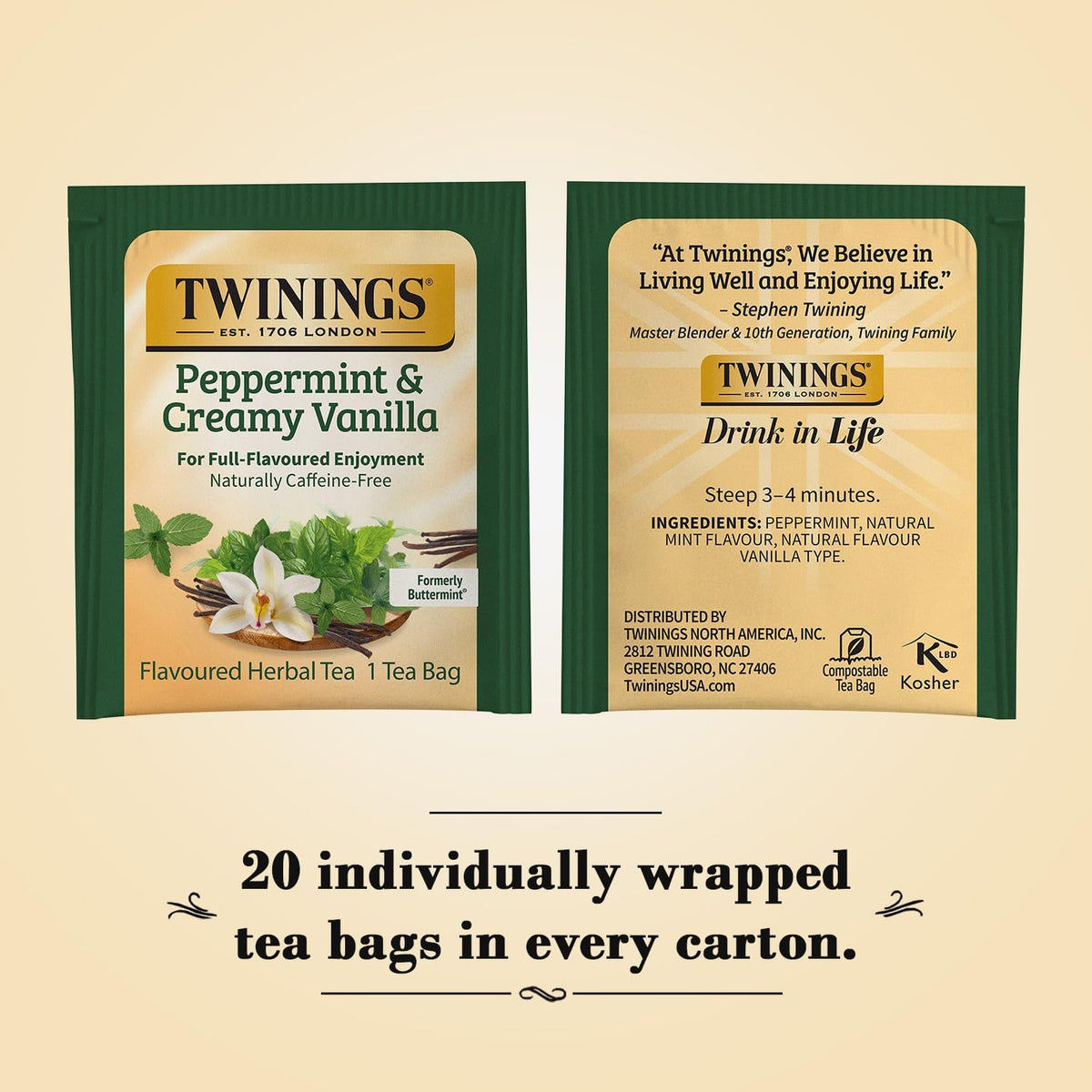 A steaming cup of Twinings Peppermint & Creamy Vanilla highlighting aroma
