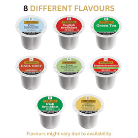 Twinings K Cup pods close-up highlighting freshness and individual packaging.