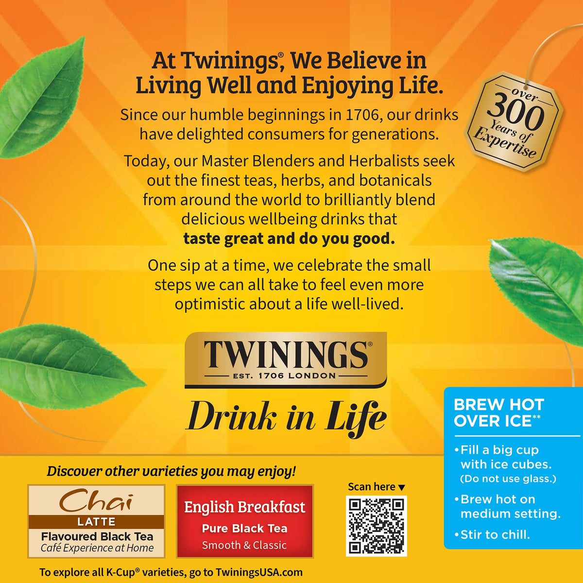 Twinings tea served over ice in glass, refreshing cold option