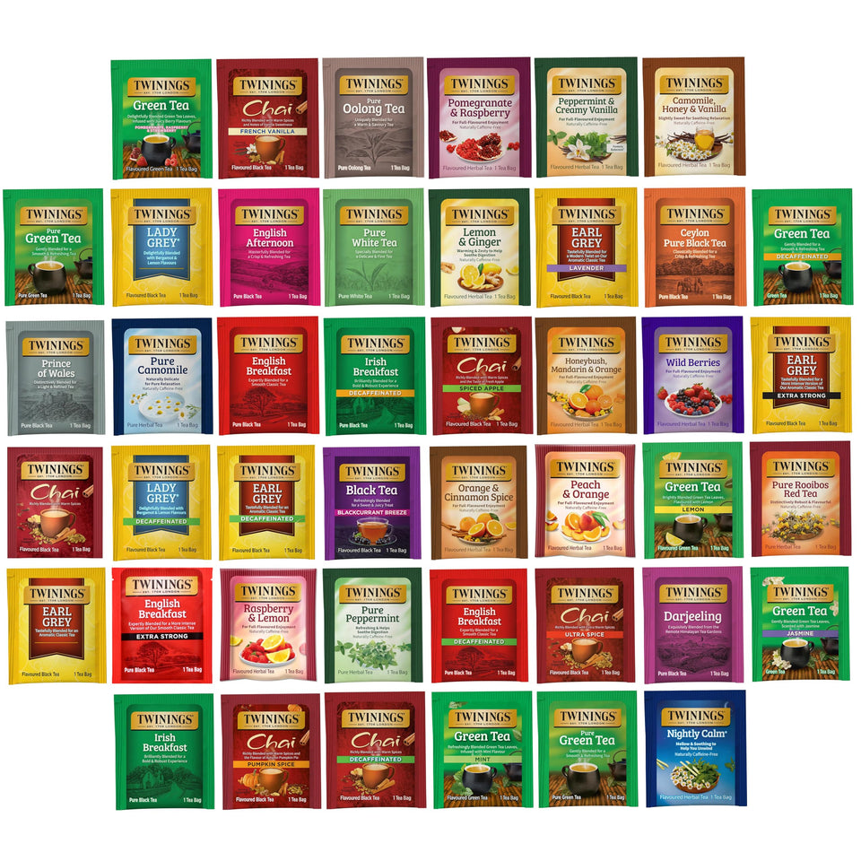 Twinings tea sampler box cover shows gift-ready variety for celebrations.