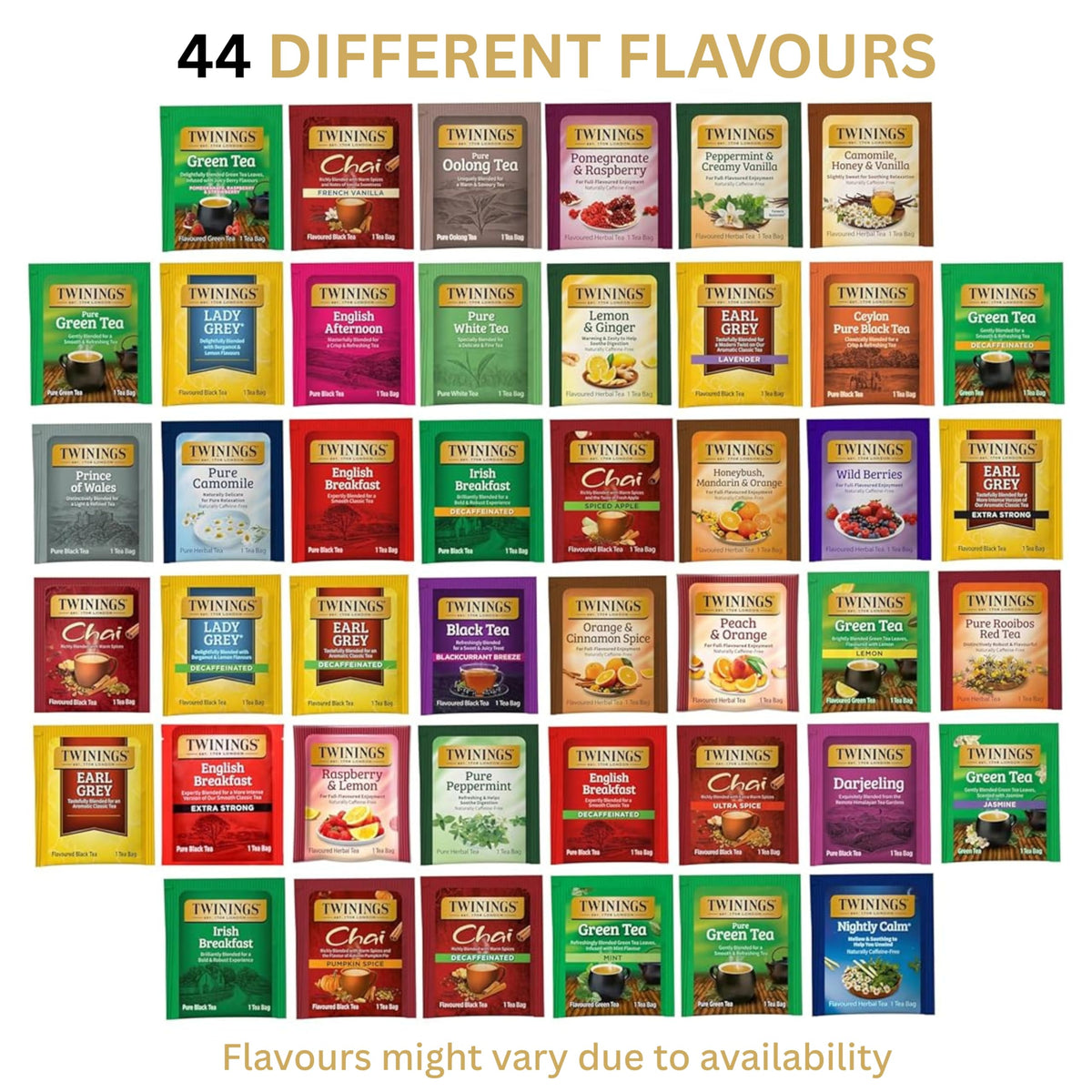Twinings tea bags variety for exploring flavors at home or office.