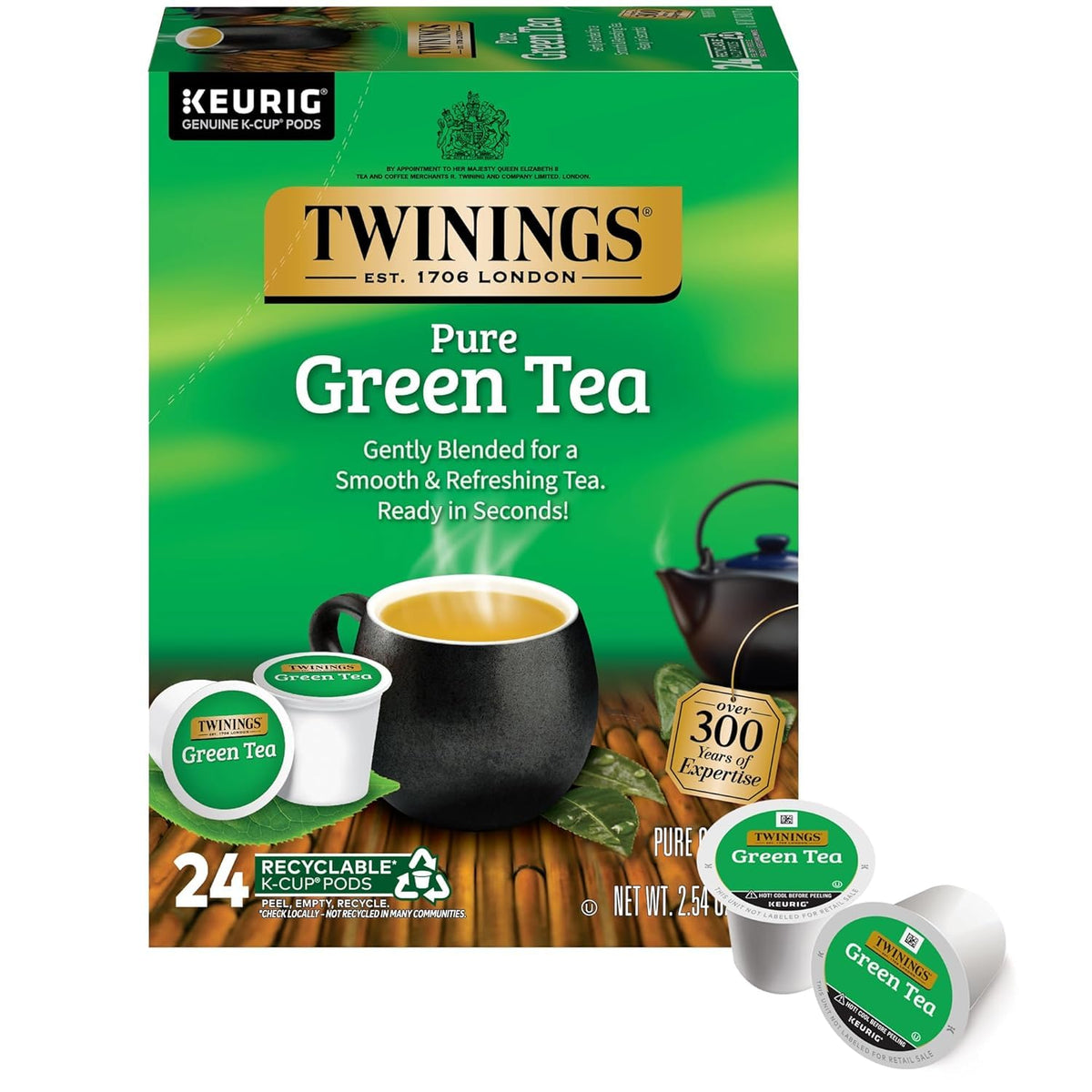 Caffeinated green tea provides a gentle morning pick-me-up.