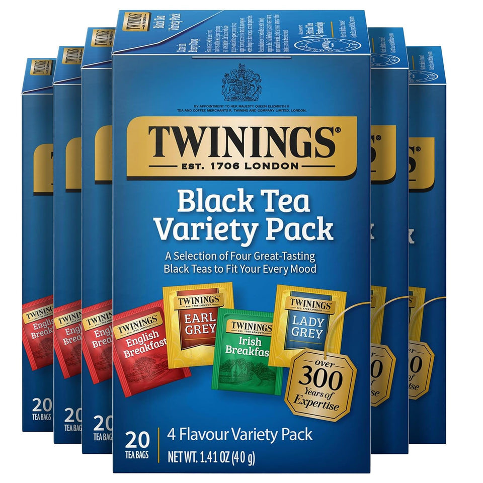 Twinings English Breakfast tea bags in a box, ideal for a bold morning cup.