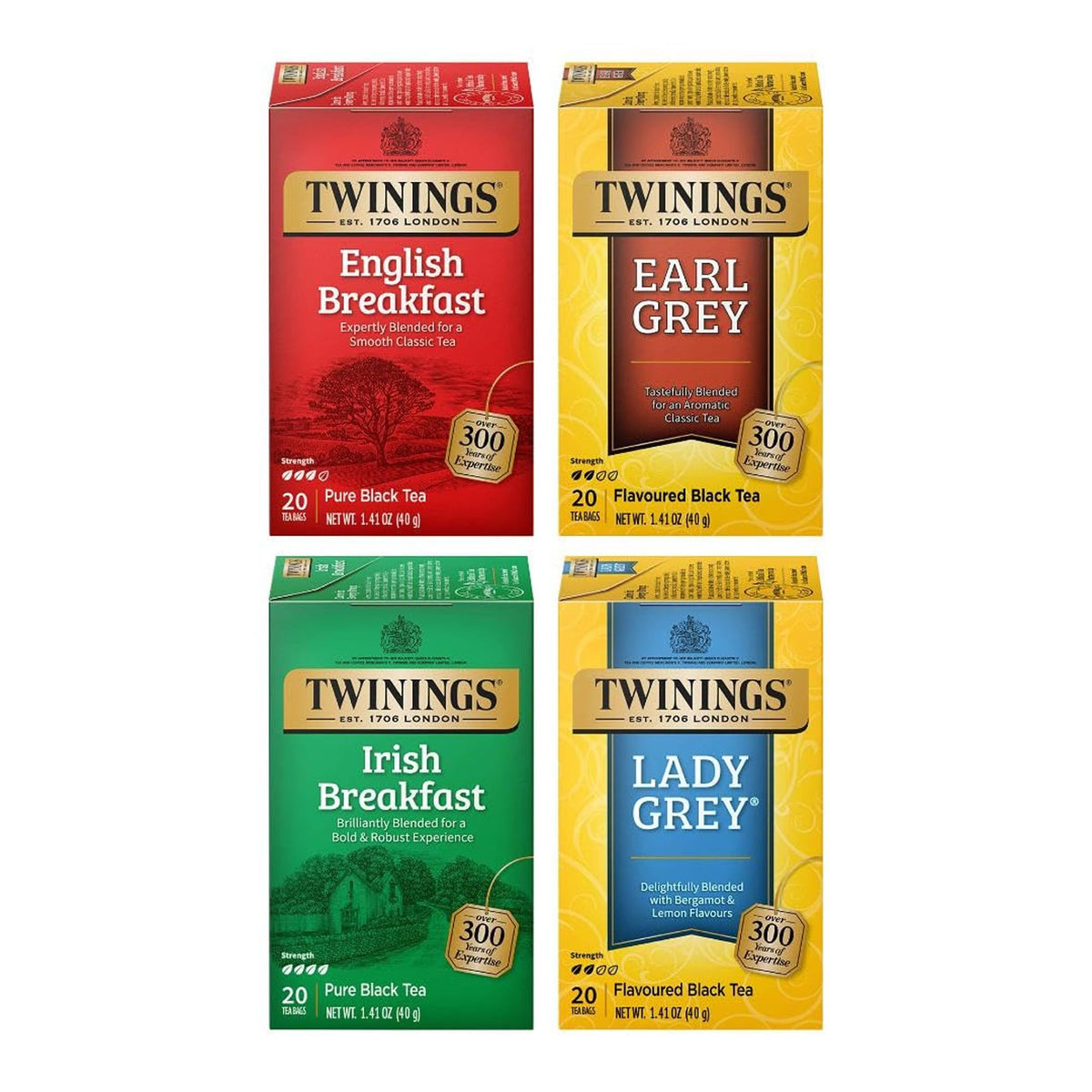 Twinings English Breakfast black tea bags in fresh sealed packaging for quick mornings