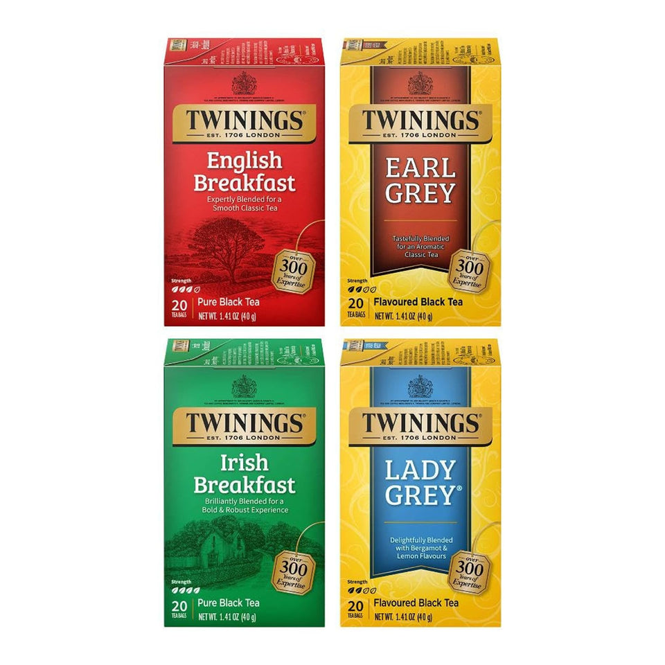 Twinings English Breakfast black tea bags in fresh sealed packaging for quick mornings