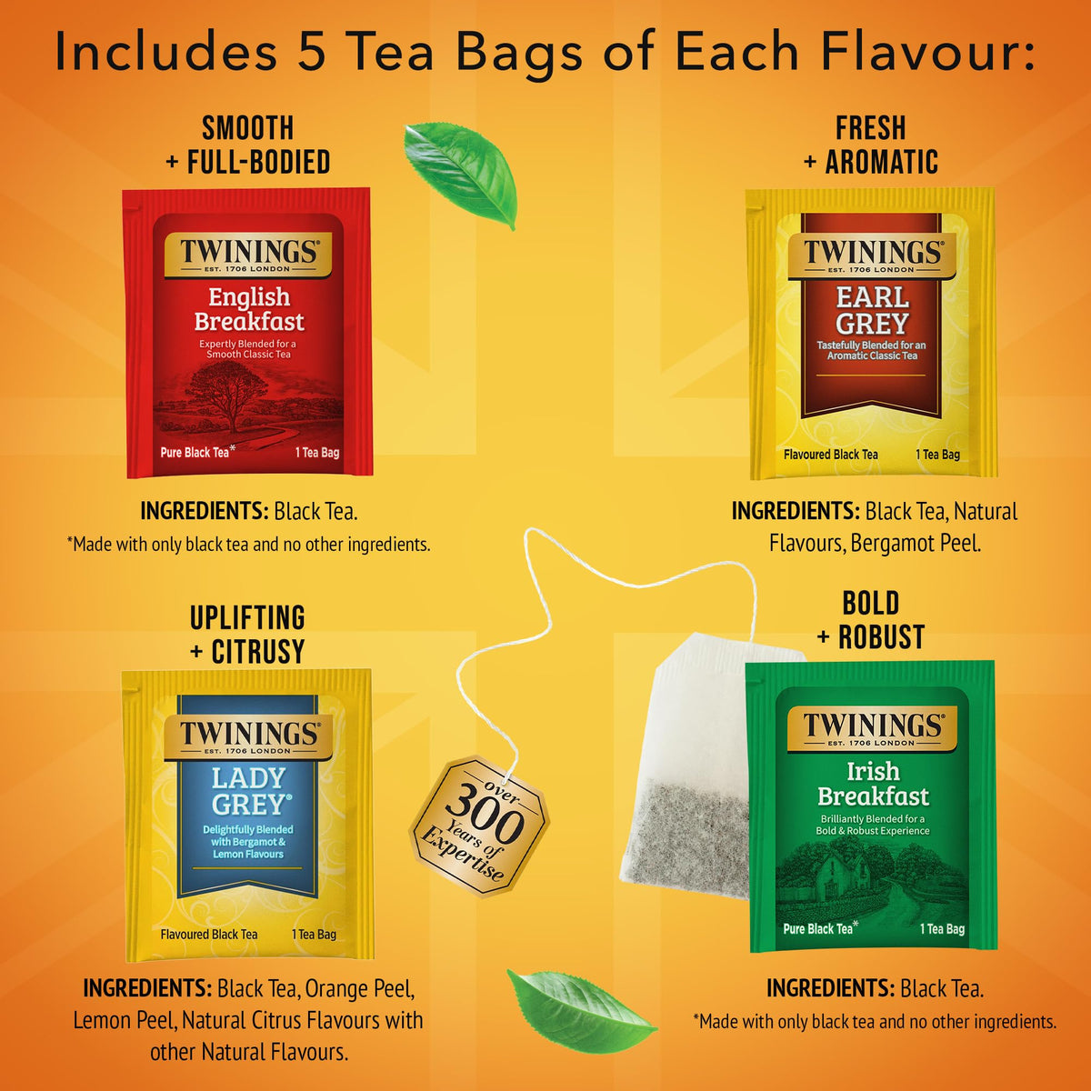 Twinings Irish Breakfast tea bags deliver a bold morning wake-up.