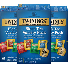 Twinings variety pack tea bags displaying four black teas for everyday moments.