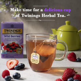 Twinings Wild Berries iced tea setup over ice for a cooling refreshment.