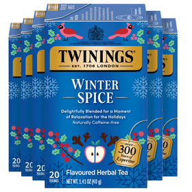 Twinings Winter Spice Tea packaging box displays six boxed teabags for gifting