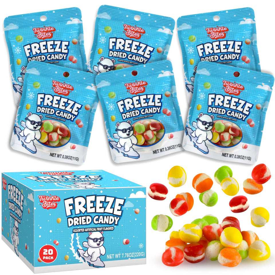 Twinkle Bites 20-pack freeze-dried candy bags, ideal for sharing at parties.