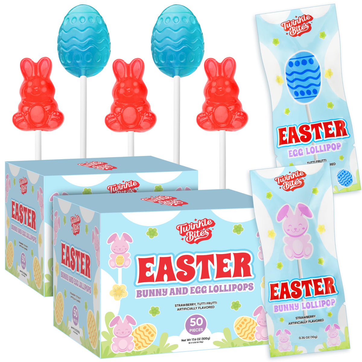 Twinkle Bites Easter lollipops bunny design, ideal for party favors and classroom treats.