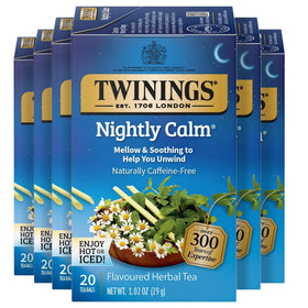 Twinings Nightly Calm tea bags close-up for soothing evening ritual.