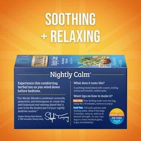 Twinings Nightly Calm tea box showcases convenient six-pack packaging.