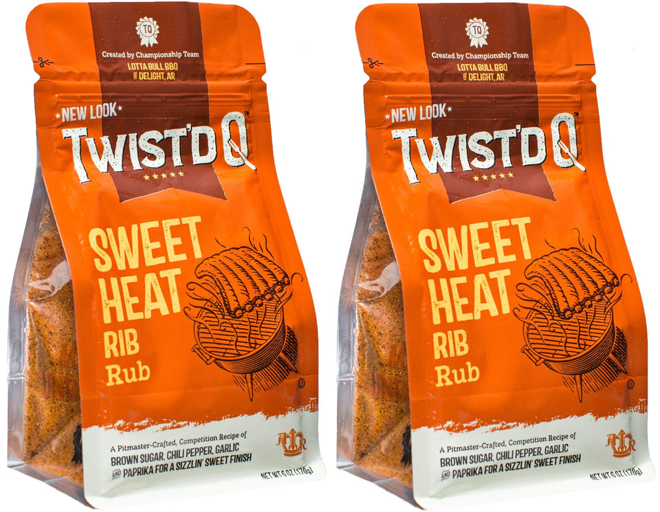 Twist'd Q Sweet Heat Rib Rub bottle ready for grilling to elevate ribs' flavor