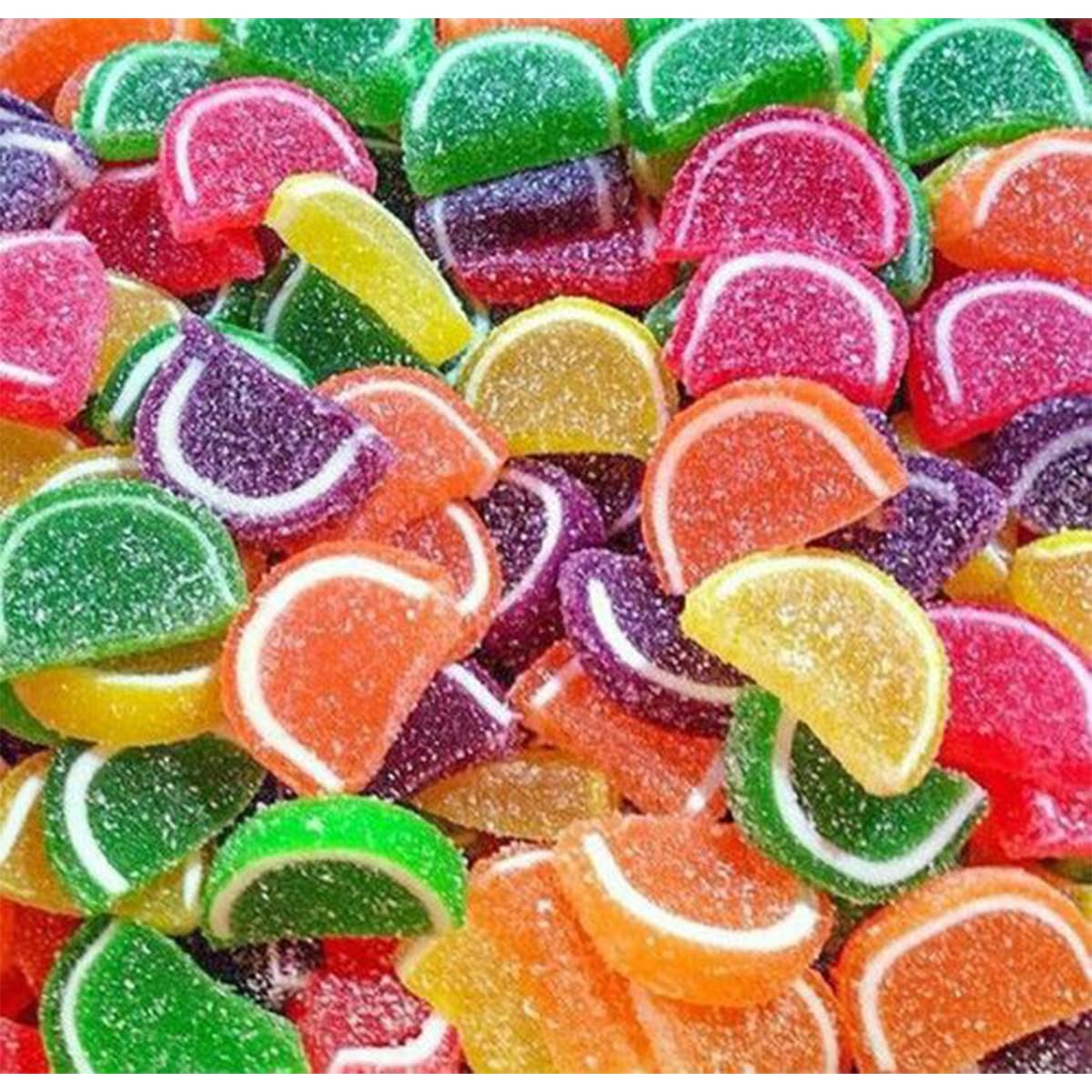 TwistedTreatz fruit slices candy: soft, juicy bites with sugar crystals for celebrations