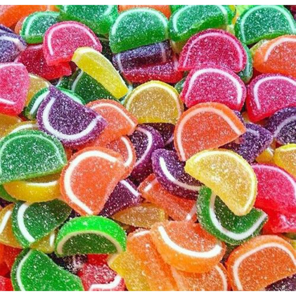 TwistedTreatz fruit slices candy: soft, juicy bites with sugar crystals for celebrations