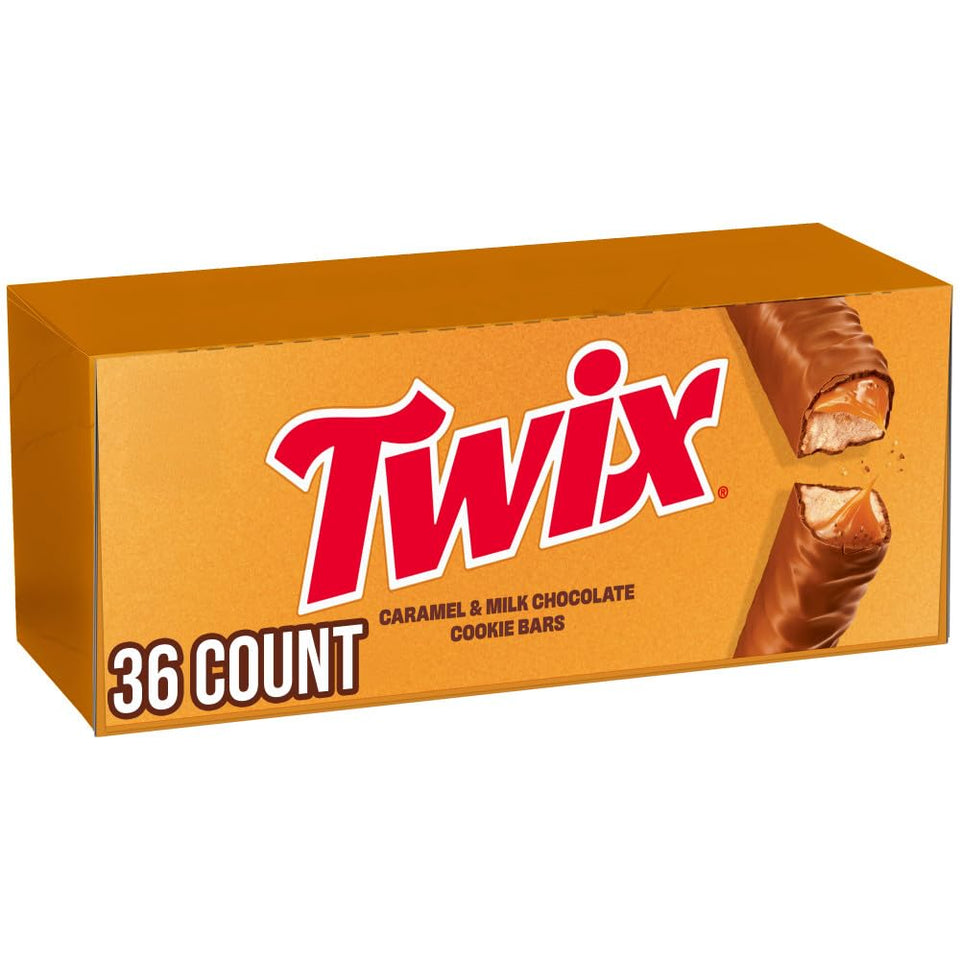 Twix caramel cookie bars 36-count box for sharing at gatherings.