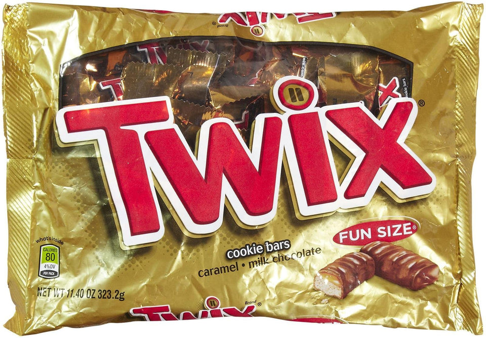 Twix Caramel Fun Size bag displaying bite-sized bars for on-the-go snacking.