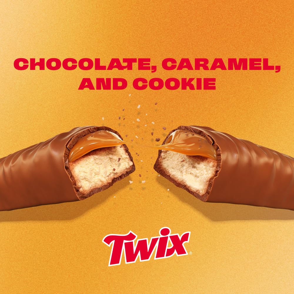 Twix milk chocolate coating with a crunchy cookie texture.