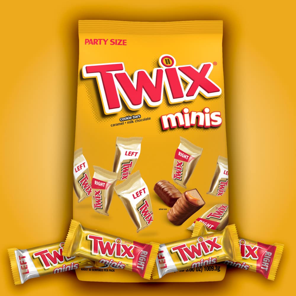 Twix Minis gooey caramel core with milk chocolate coating.
