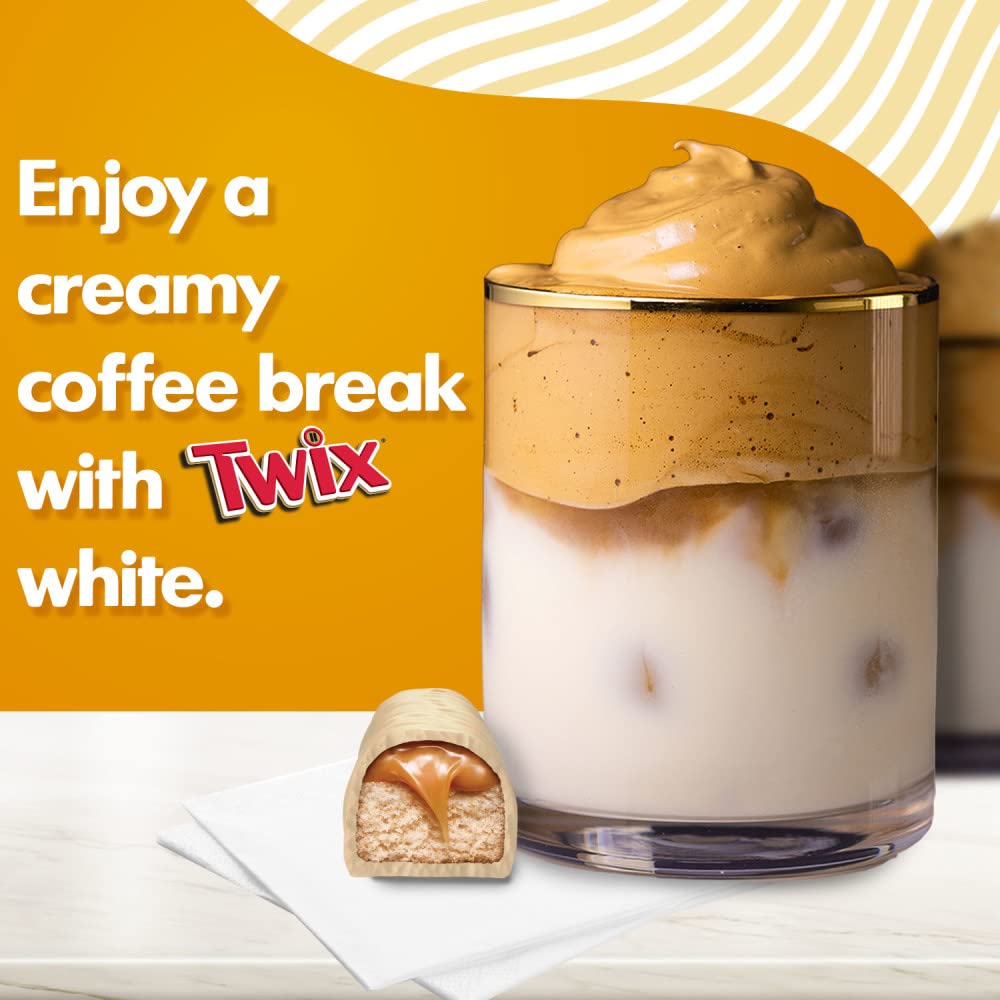 Twix White Chocolate Caramel Cookie Bar cookie center visible with caramel coating