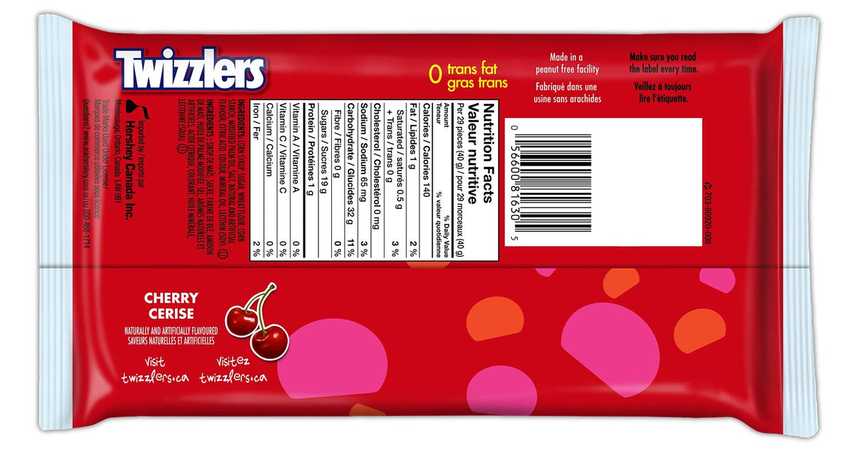 Twizzlers Nibs Cherry Flavored bite-sized pieces in hand, ideal snack option.