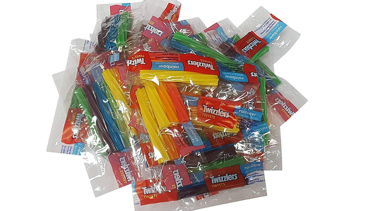 Twizzlers Twists Rainbow candy, individually wrapped, ideal for sharing at parties.