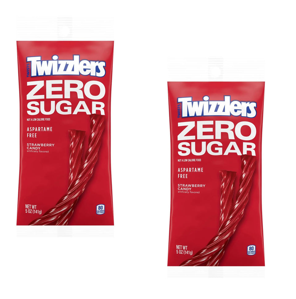 Twizzlers Zero Sugar Strawberry packaging with a two-pack for on-the-go snacking