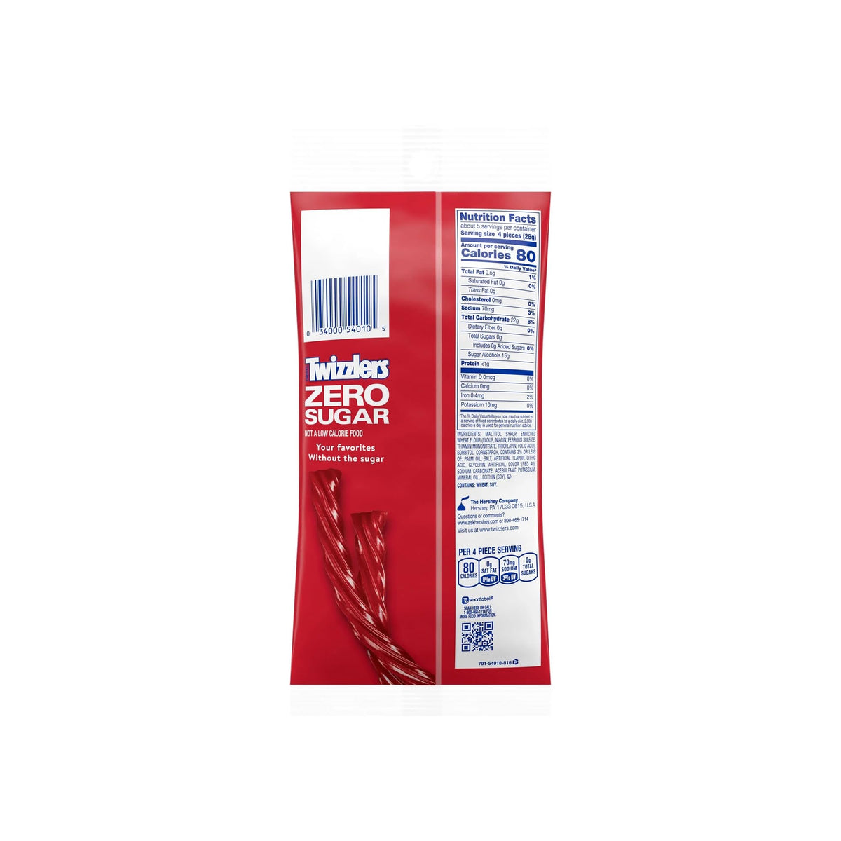 Two bars of Twizzlers Zero Sugar Strawberry ready for sharing