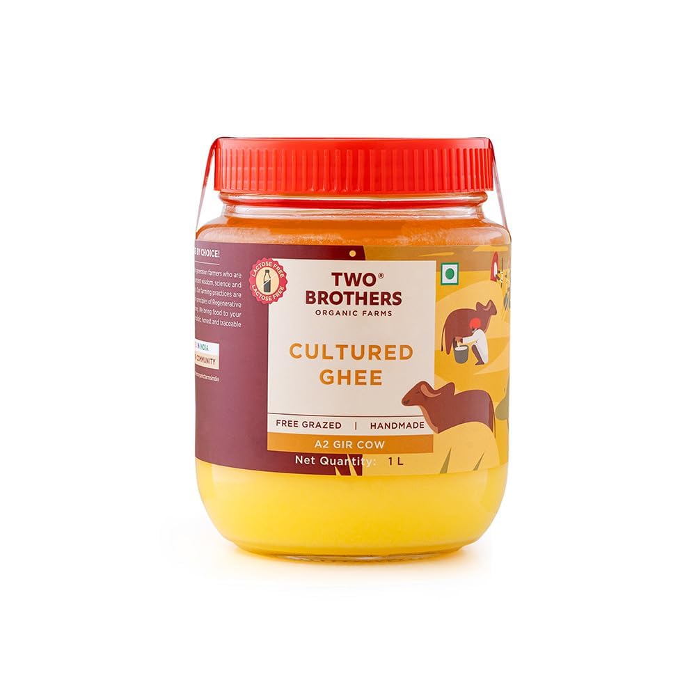 Two Brothers A2 Ghee bottle on counter for versatile cooking and clean flavor