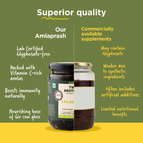 Amber jar of chyawanprash with A2 ghee and herbs