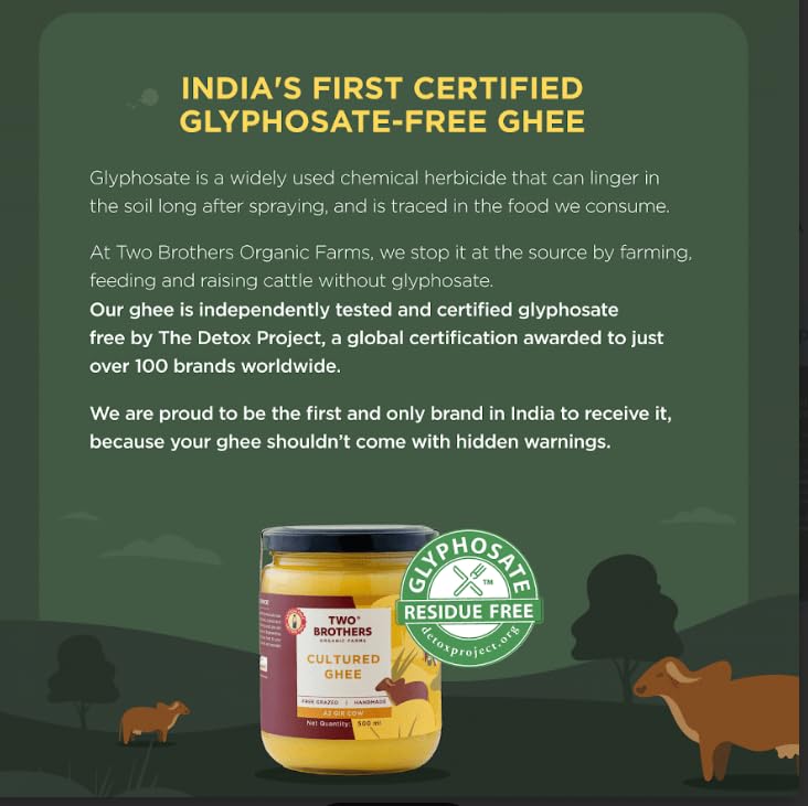 Two Brothers India Farms Gluten-free ghee packaging for gluten-free diets