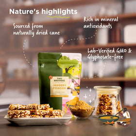 500g pack of Two Brothers jaggery powder with resealable lid.