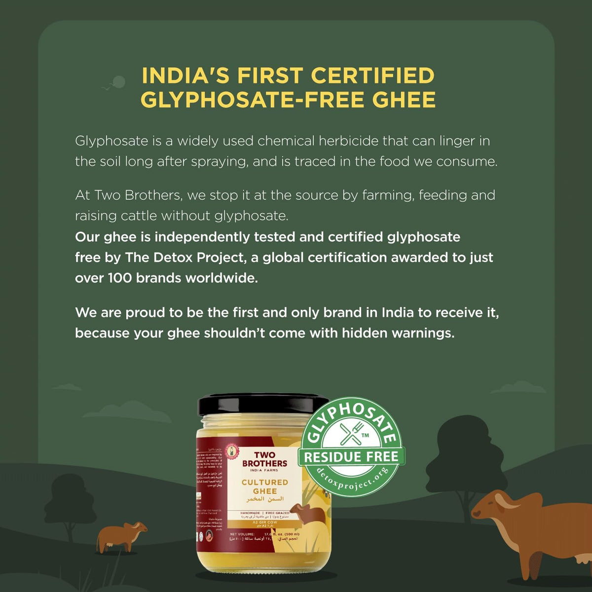 Two Brothers India Farms Unsalted ghee jar, pure taste with no added salt
