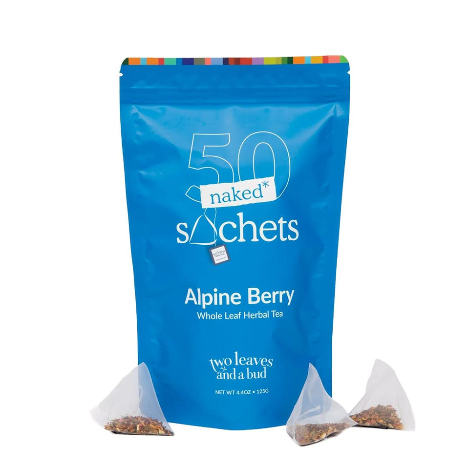 Two Leaves and a Bud Alpine Berry naked sachets for eco-friendly brewing
