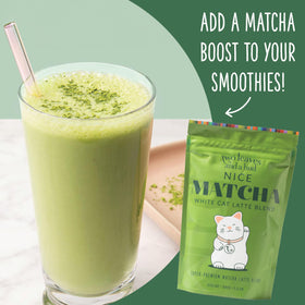 Two Leaves and a Bud Nice Matcha Latte packaging design, modern and informative.