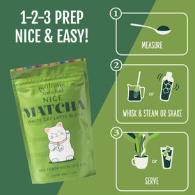 Two Leaves and a Bud Nice Matcha Latte display on shelf highlights premium quality.