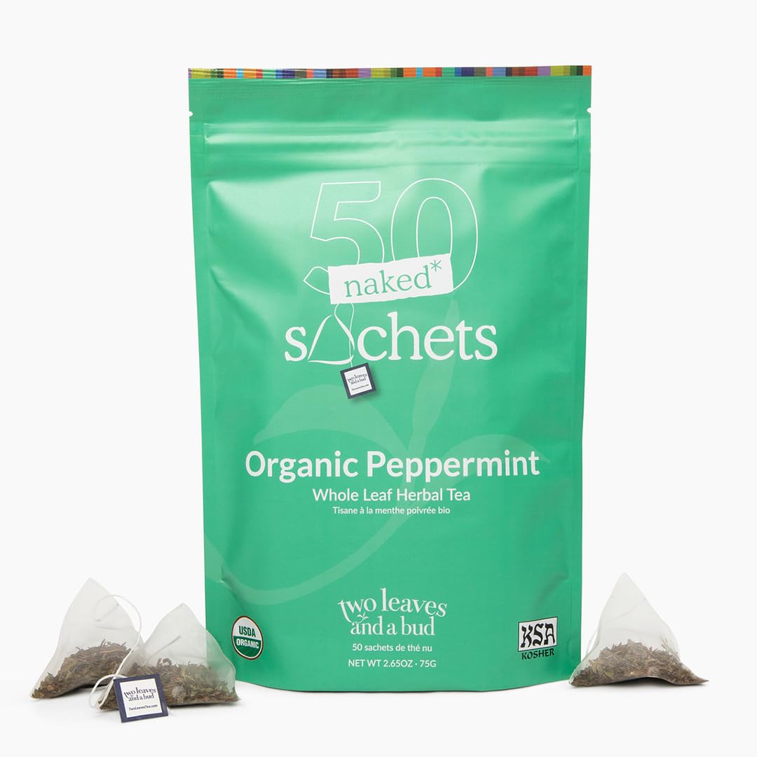Two Leaves and a Bud peppermint sachets pack delivers full-leaf flavor for daily cups.