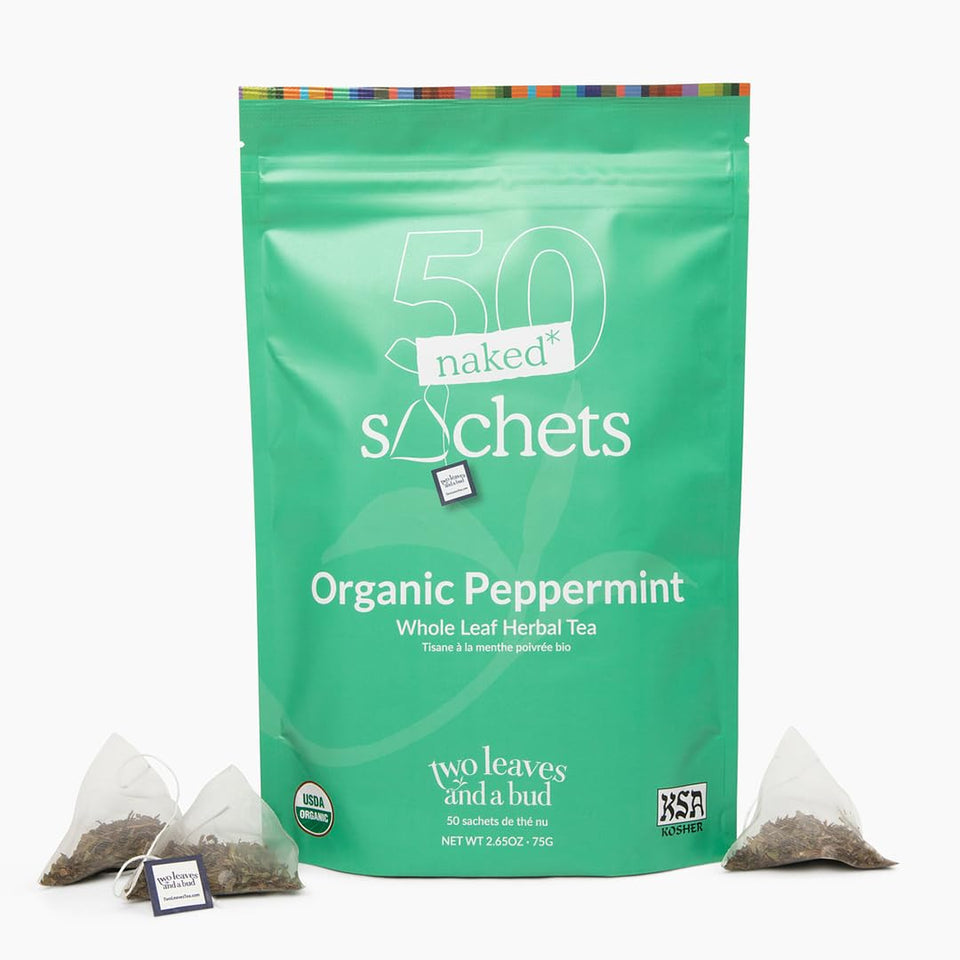 Two Leaves and a Bud peppermint sachets pack delivers full-leaf flavor for daily cups.