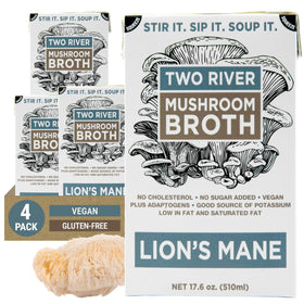 Two River Lion's Mane Broth bottle front view for savory soups