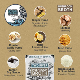 Two River Lion's Mane Broth 4-pack packaging on display