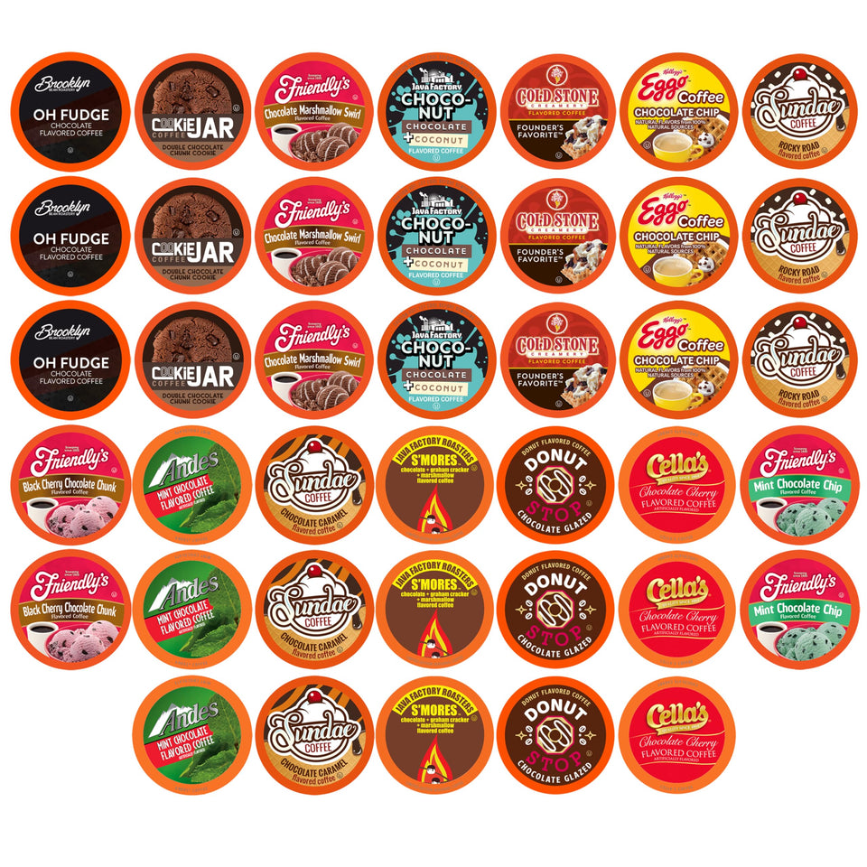 Two Rivers Chocolate Lovers pods pack – 40-count box showcasing flavor variety for home or office.