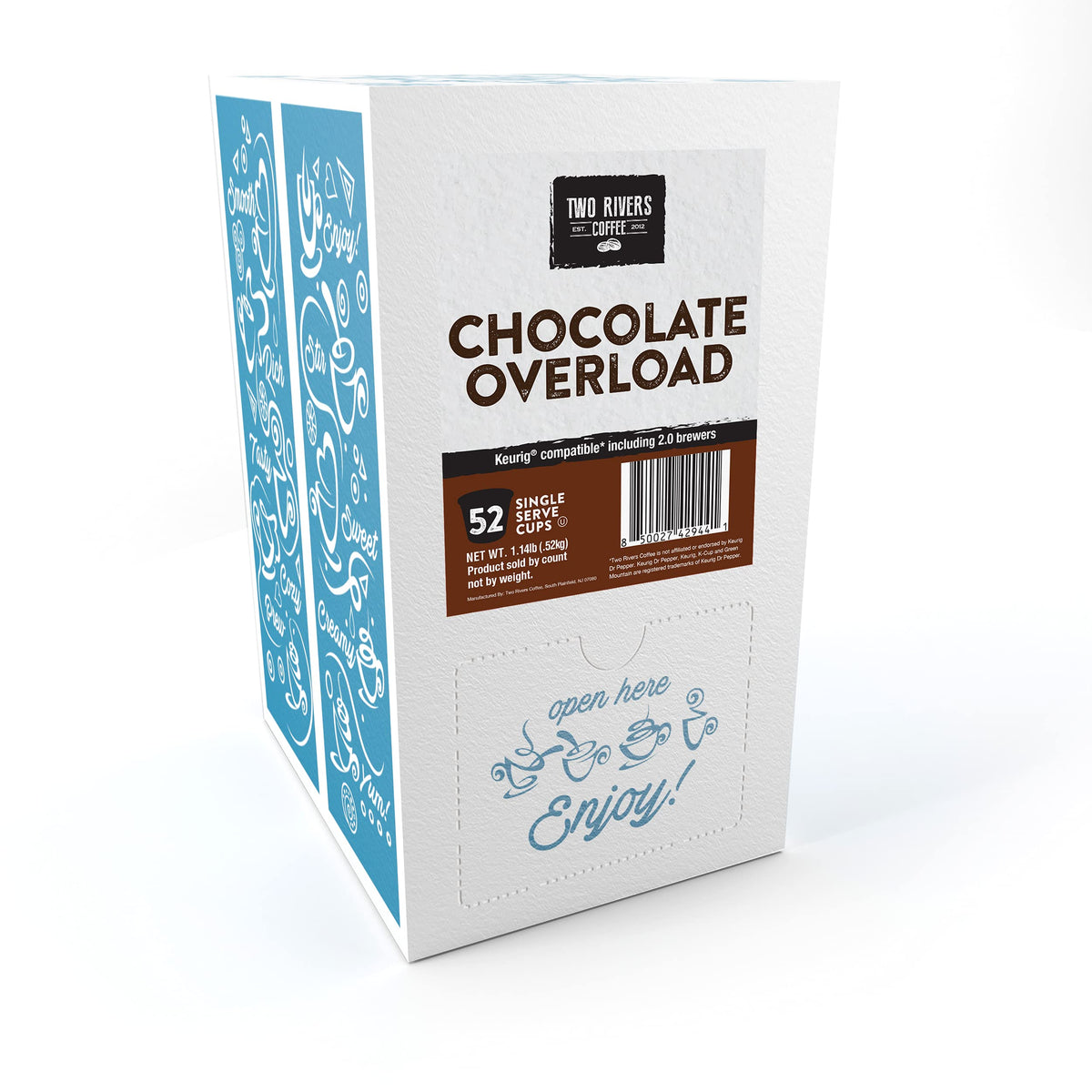 Close-up of Chocolate Overload pods highlighting rich dessert flavors for quick mornings.