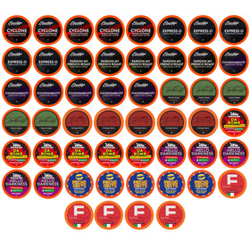 Two Rivers Coffee dark roast pods arranged for a quick bold morning brew