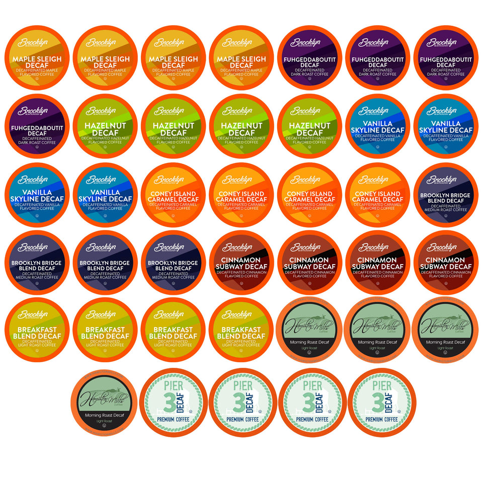 Two Rivers Coffee decaf sampler box — rich aroma and variety.