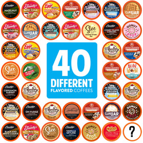 Two Rivers Coffee flavored pods box-front for quick at-home variety and flavor exploration.