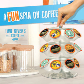 Two Rivers Coffee K-Cup compatible pods ready for Keurig brewers.