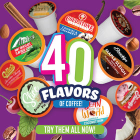Two Rivers flavored coffee variety display offers mood-boosting options.