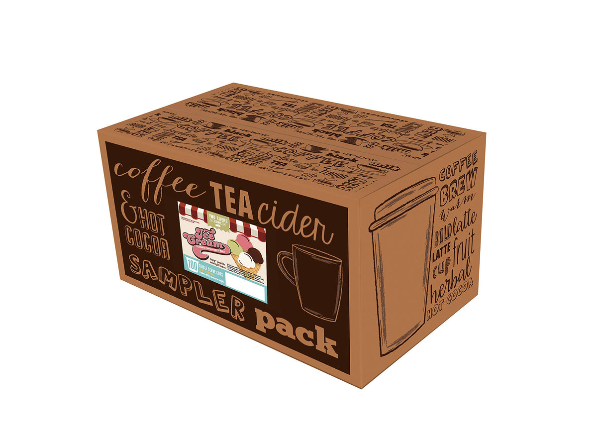 Two Rivers Coffee sampler pack box highlights variety for home use